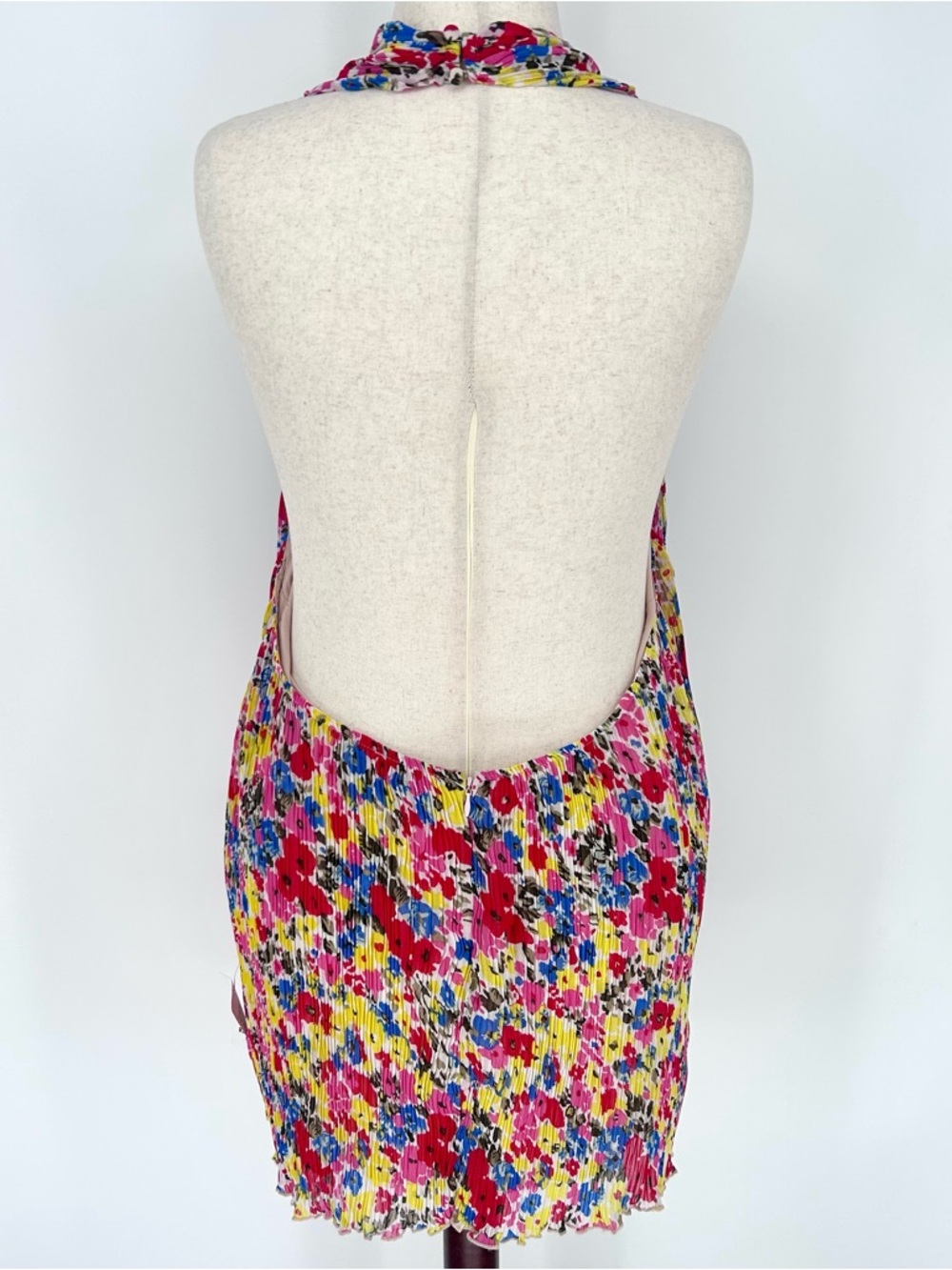 ASOS Floral Pleated Halter Dress Open Back Colorful Y2K Flowy NWT US 10